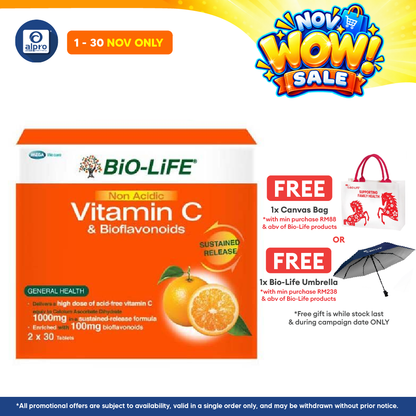Bio-life Non Acidic Vitamin C & Bioflavonoids 2x30s | Gentle On Stomach
