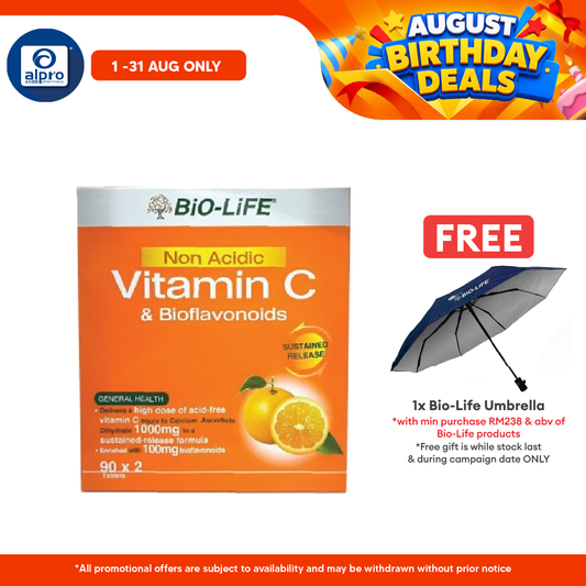 Bio-life Non Acidic Vitamin C & Bioflavonoids 2x90s | Gentle On Stomach Bio-life