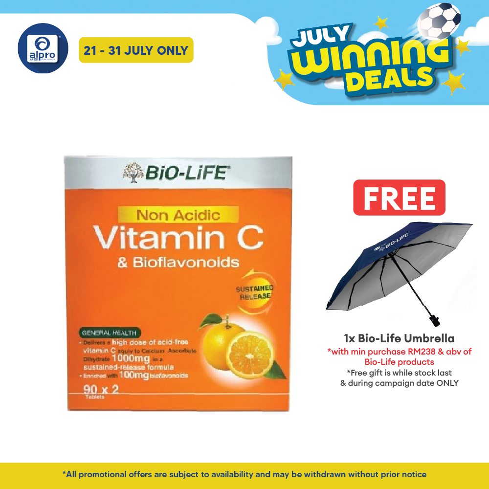 Bio-life Non Acidic Vitamin C & Bioflavonoids 2x90s | Gentle On Stomach Bio-life