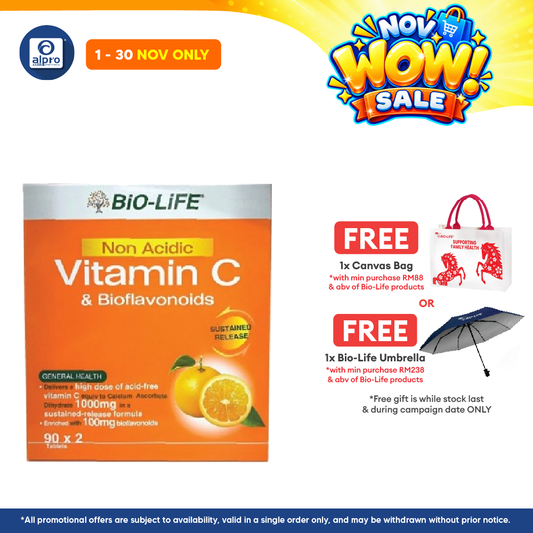 Bio-life Non Acidic Vitamin C & Bioflavonoids 2x90s | Gentle On Stomach