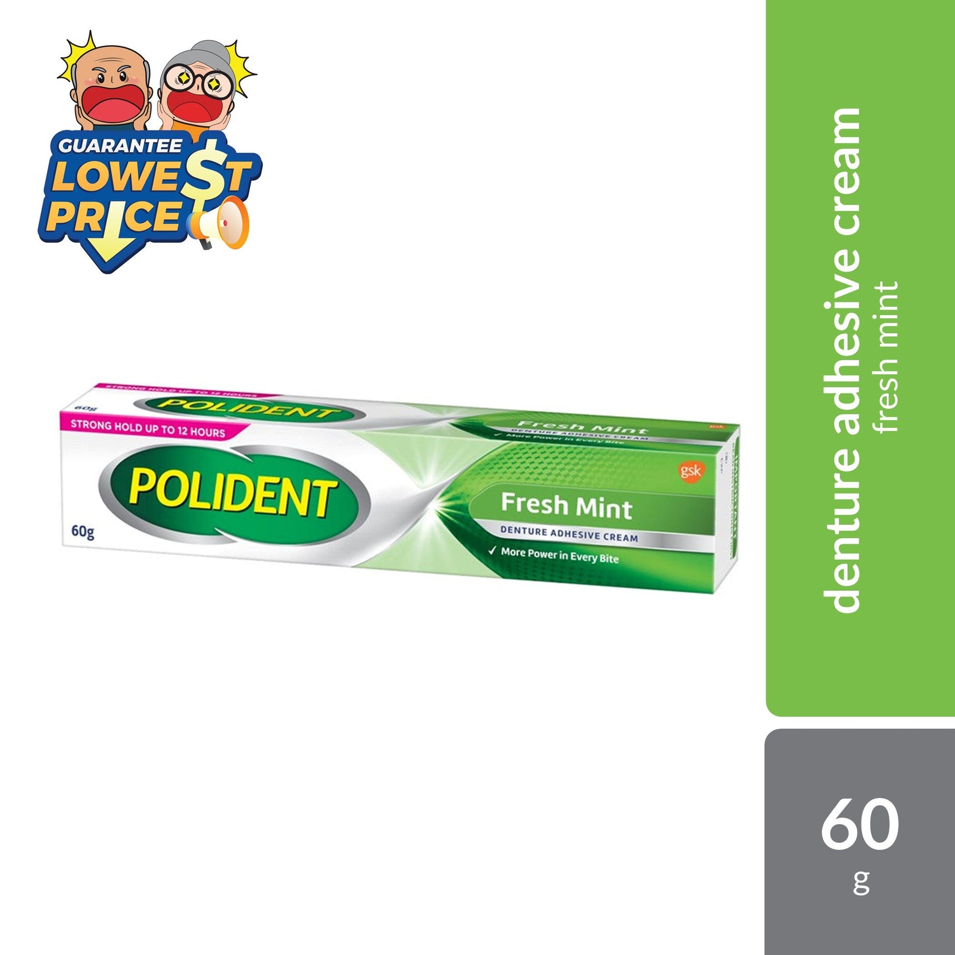 *Polident Fresh Mint Denture Adhesive Cream 60g | Denture Extra Hold Polident