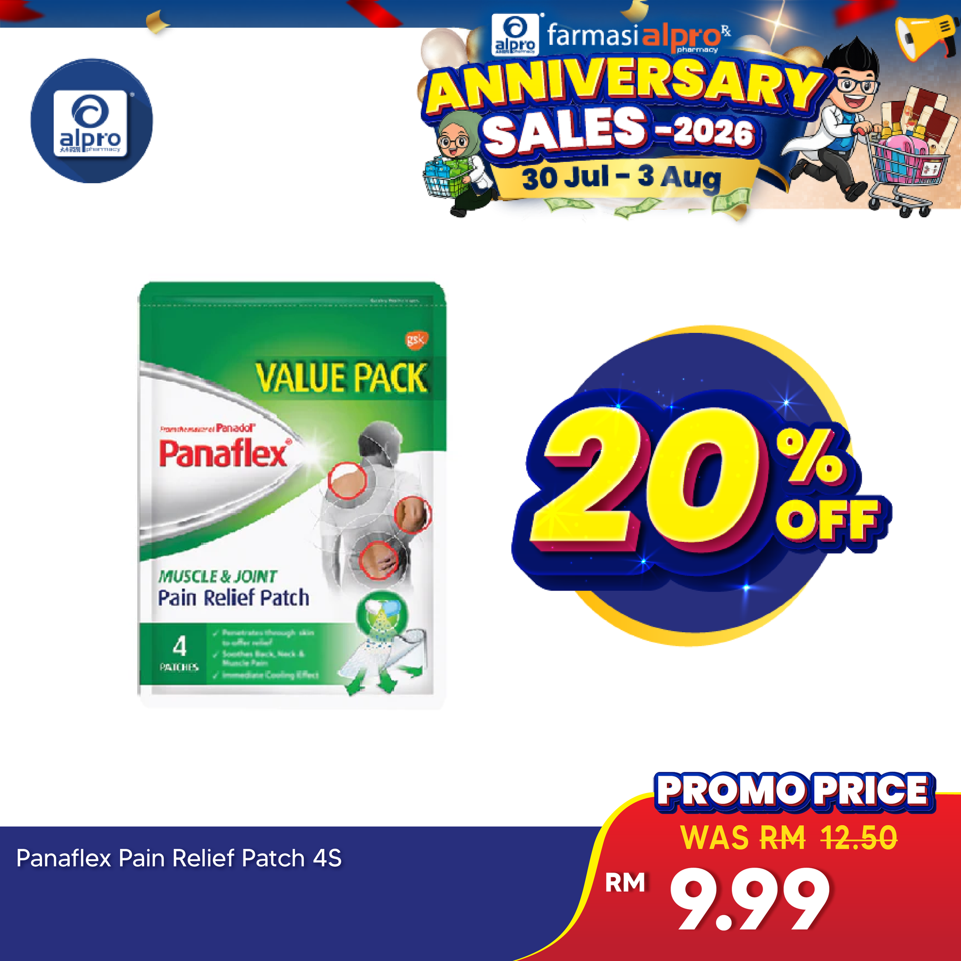 Panaflex Pain Relief Patch 4s | Fast Relief for Muscle & Joint Protectist