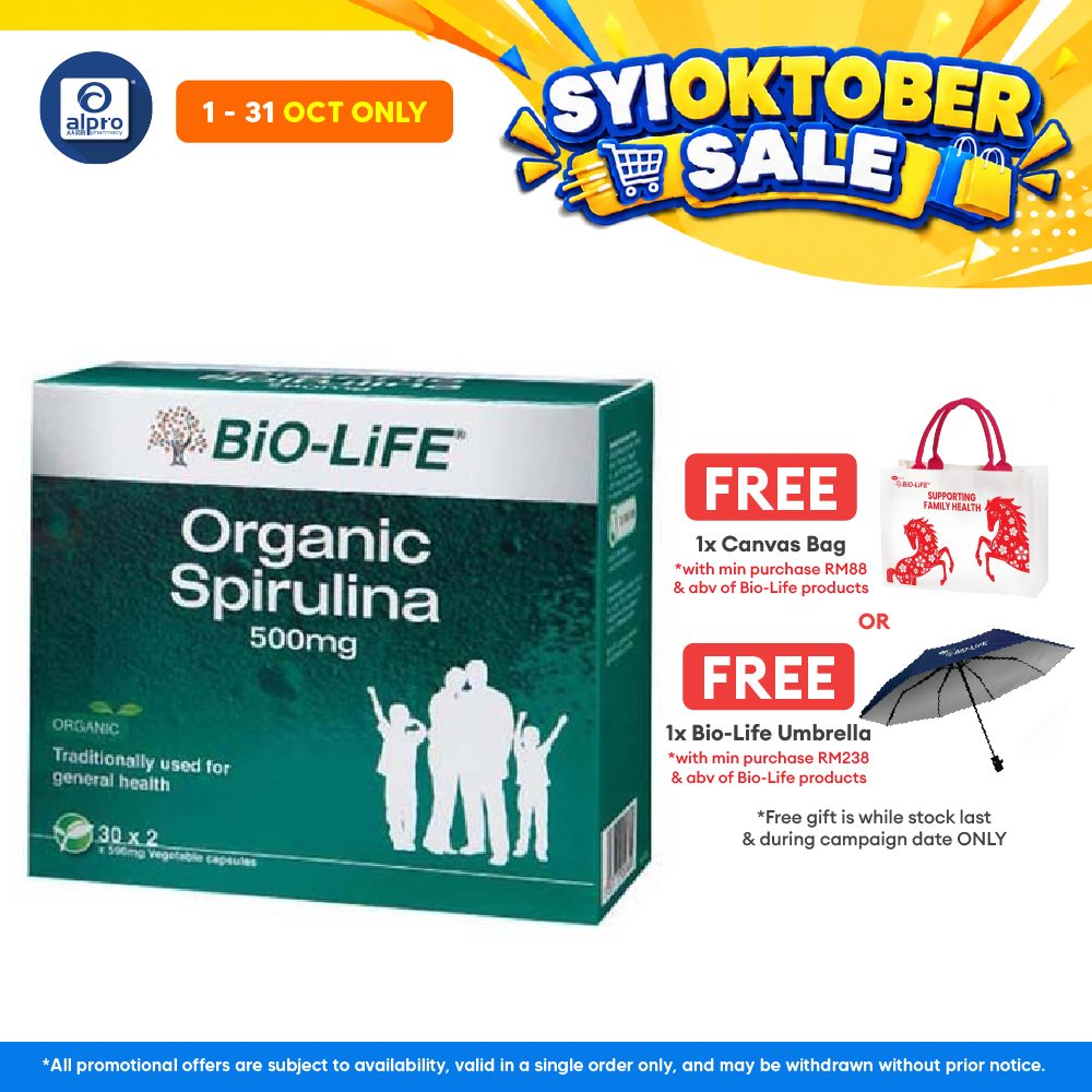 Bio-life Organic Spirulina 500mg 2x30s | High Antioxidant