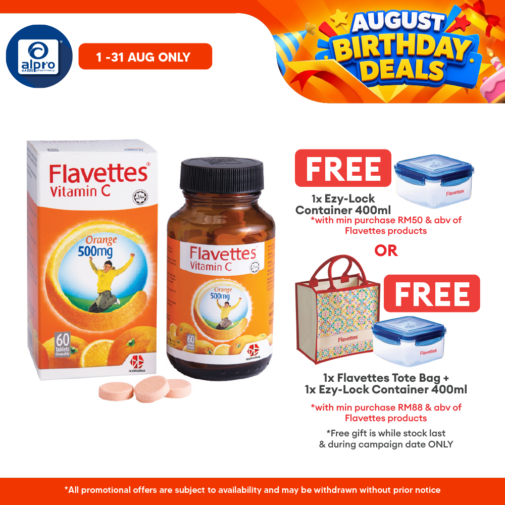 Flavettes Vitamin C 500mg (Orange) 60s | General Well-being Flavettes
