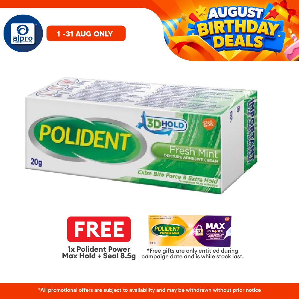 Polident Fresh Mint Denture Adhesive Cream 20g | Improve Denture Fit & Comfort. Polident