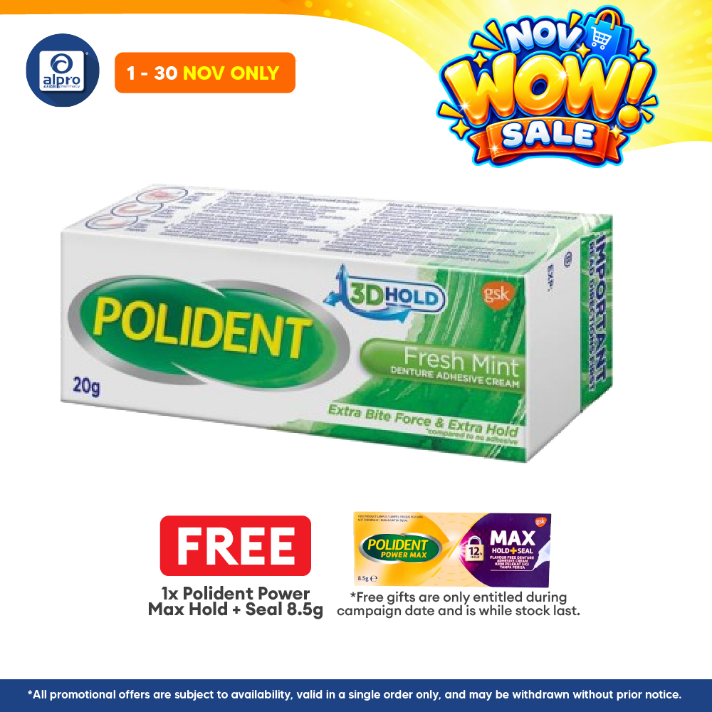 Polident Fresh Mint Denture Adhesive Cream 20g | Improve Denture Fit & Comfort.