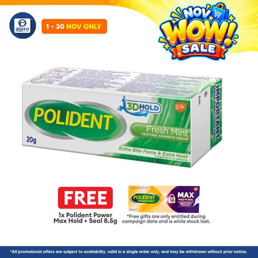 Polident Fresh Mint Denture Adhesive Cream 20g | Improve Denture Fit & Comfort.
