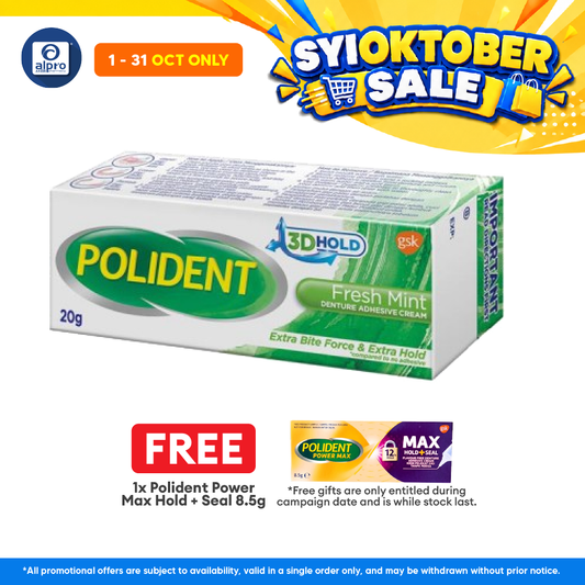 Polident Fresh Mint Denture Adhesive Cream 20g | Improve Denture Fit & Comfort.