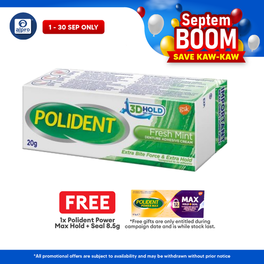 Polident Fresh Mint Denture Adhesive Cream 20g | Improve Denture Fit & Comfort. Polident