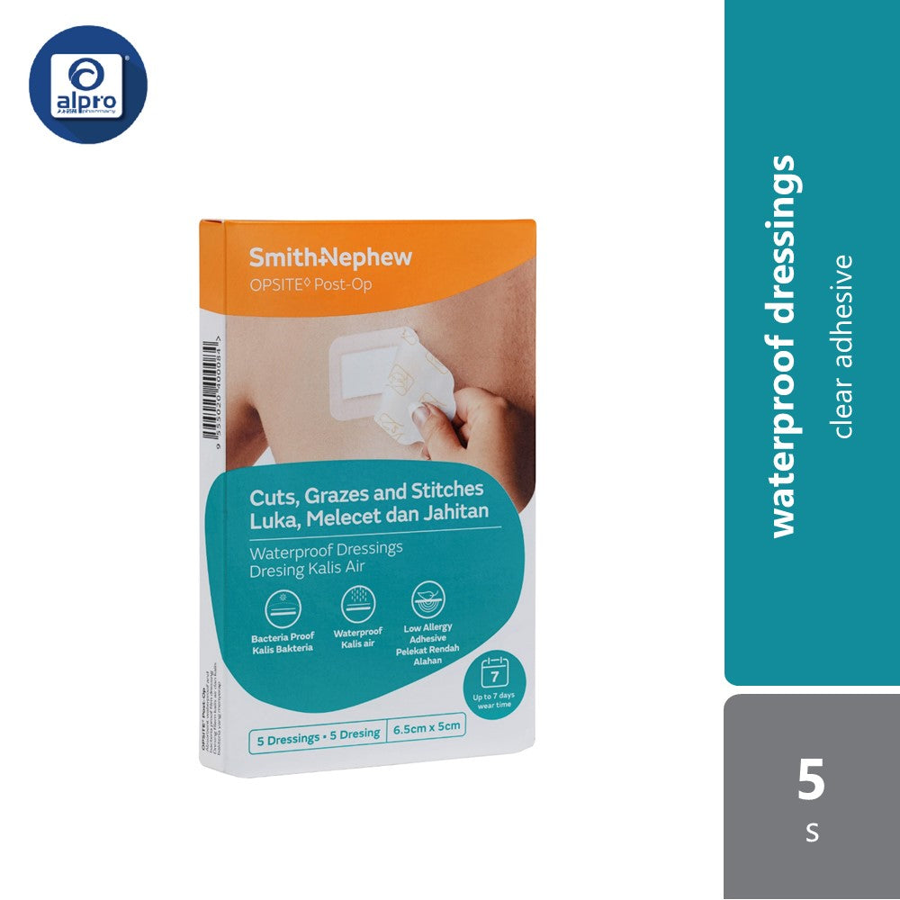 S&n Opsite Post-op Clear Adhensive Waterproof Dressings 6.5cmx5cm 5s Smith&nephew