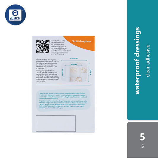 S&n Opsite Post-op Clear Adhensive Waterproof Dressings 6.5cmx5cm 5s Smith&nephew