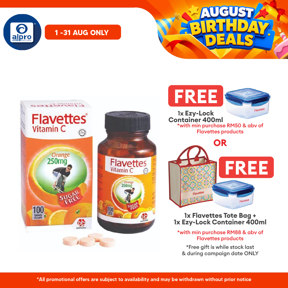 Flavettes Vitamin C 250mg Sugar free Orange 100s | Boosts Immune System Flavettes