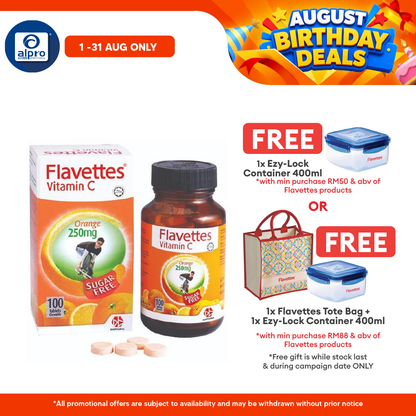 Flavettes Vitamin C 250mg Sugar free Orange 100s | Boosts Immune System Flavettes