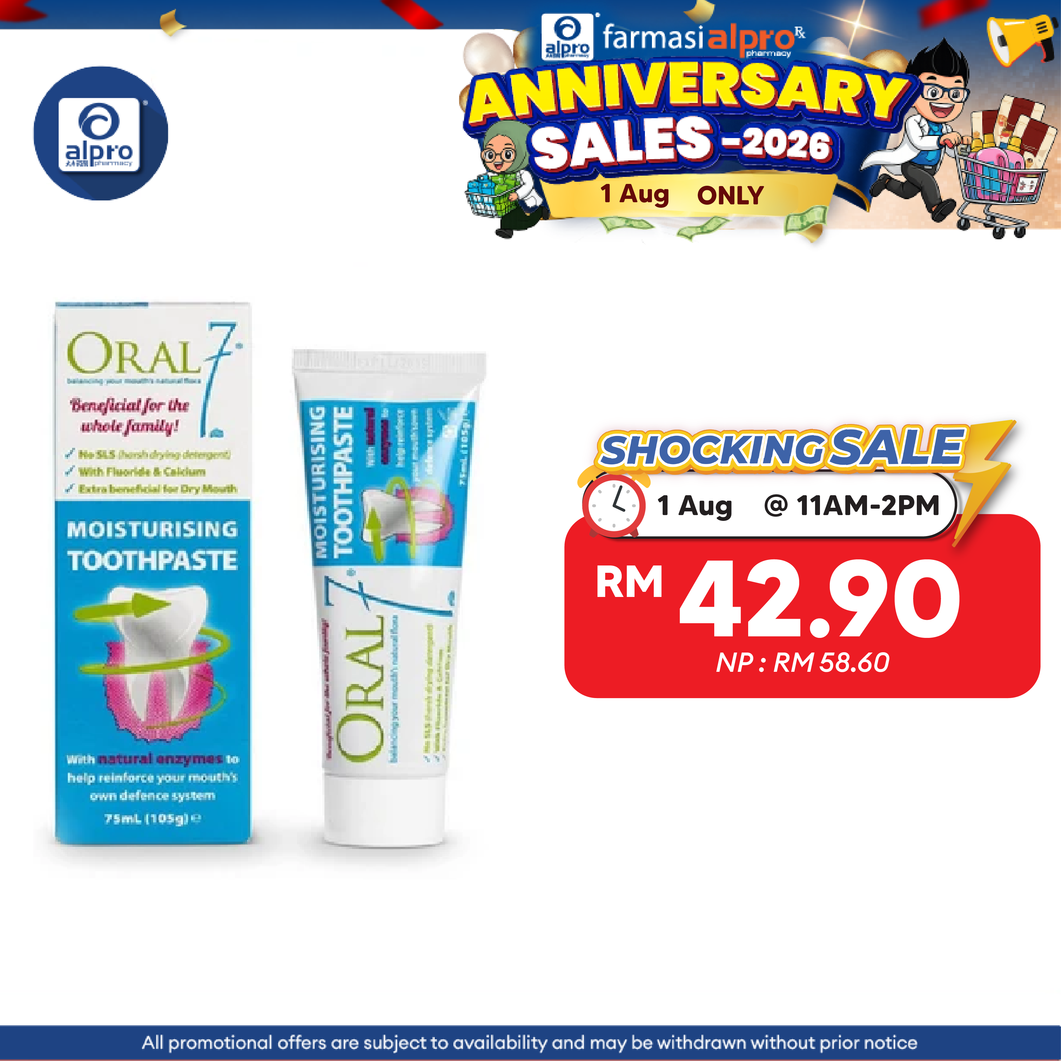 Oral 7 Moisturising Adult Toothpaste 105g | Contains Natural Enzymes Oral7