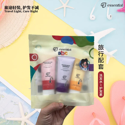 Essential Hair Care Travel Set | Repair Restore Shampoo 60ml + Volume Boost Shampoo 60ml + Conditioner 60ml