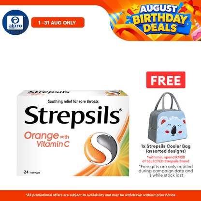 Strepsils Vitamin C-100 Lozenges (Orange Flavour) 24s | Soothing Relief For Sore Throat Strepsils