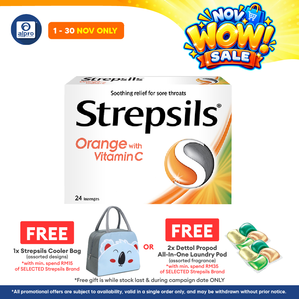 Strepsils Vitamin C-100 Lozenges (Orange Flavour) 24s | Soothing Relief For Sore Throat