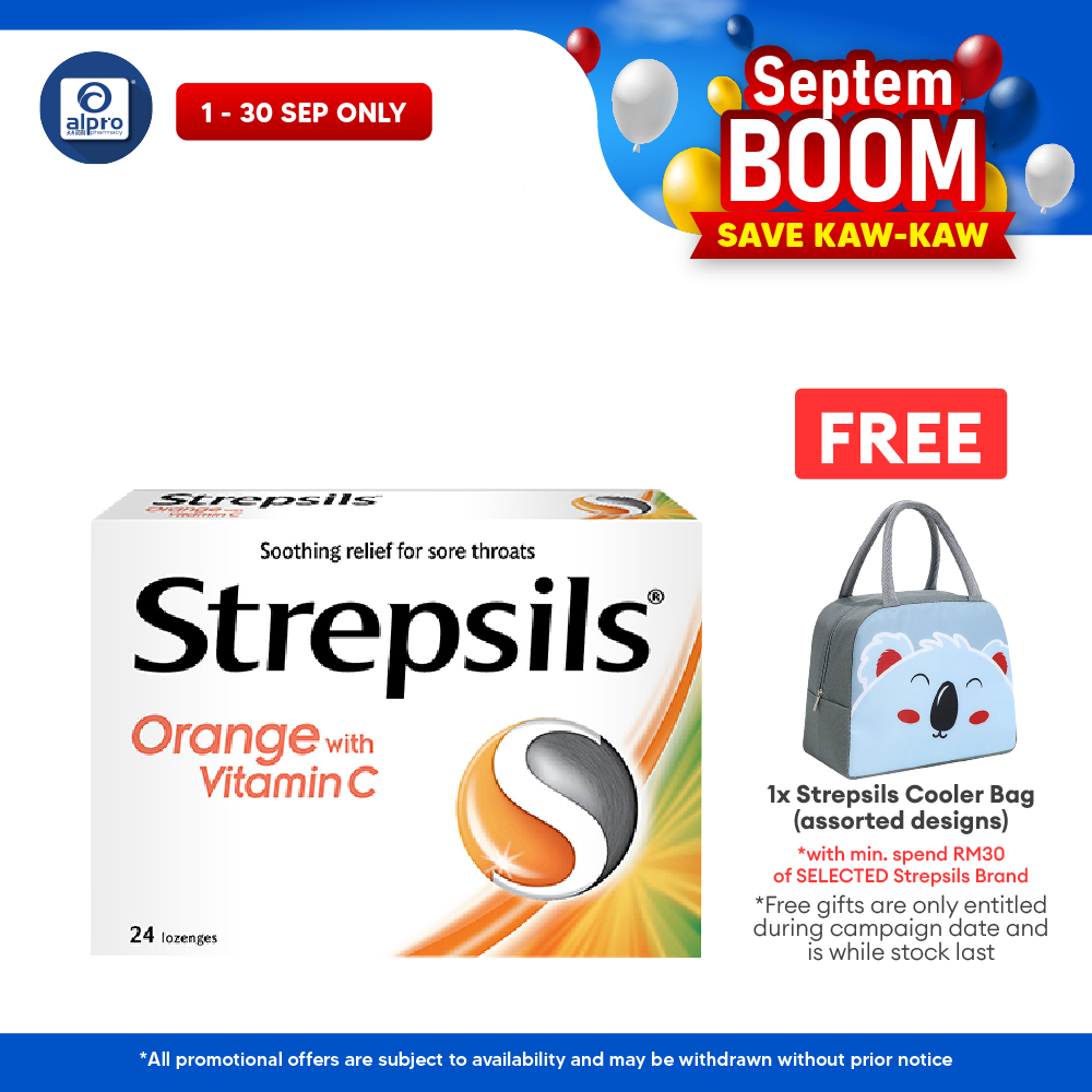 Strepsils Vitamin C-100 Lozenges (Orange Flavour) 24s | Soothing Relief For Sore Throat