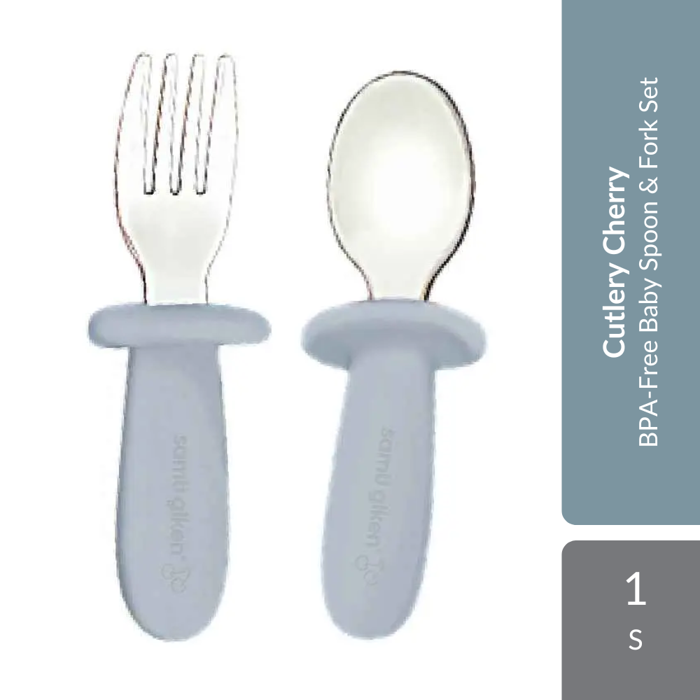 Samu Giken Cutlery Cherry 1s | BPA-Free Baby Spoon & Fork Set For Self-Feeding Samu Giken