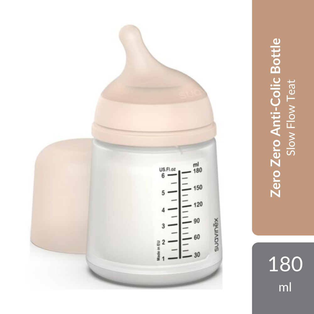 Suavinex Zero Zero Anti-Colic Bottle 180ml | Anti-Colic System With Slow Flow Teat For Newborns 0M+ Suavinex