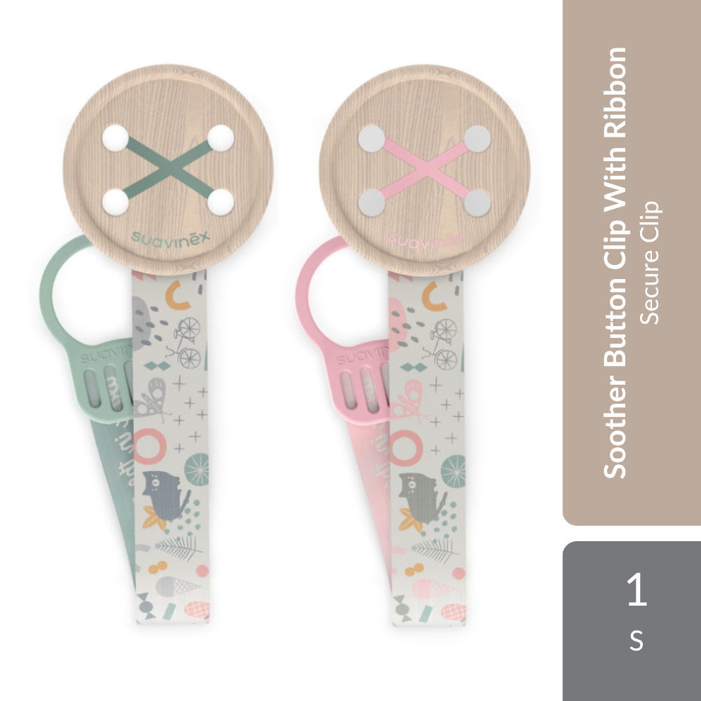 Suavinex A Walk Soother Button Clip With Ribbon 1s | Secure Clip To Keep Soother Clean & Within Reach Suavinex