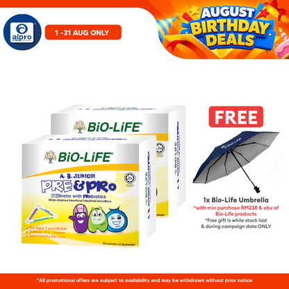 Bio-life A.B. Junior Prebiotic & Probiotic 2.3g 2x50s | Improve Bowel Movement Bio-life