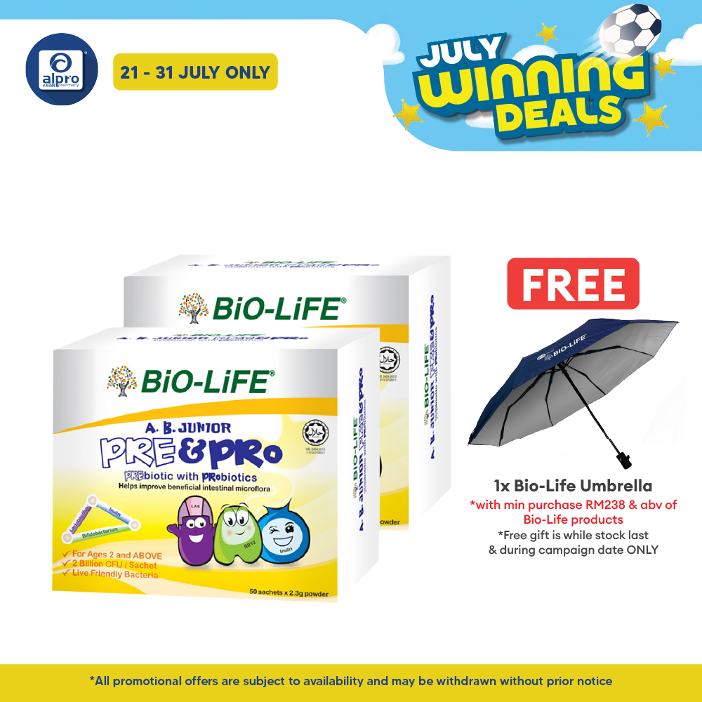 Bio-life A.B. Junior Prebiotic & Probiotic 2.3g 2x50s | Improve Bowel Movement Bio-life