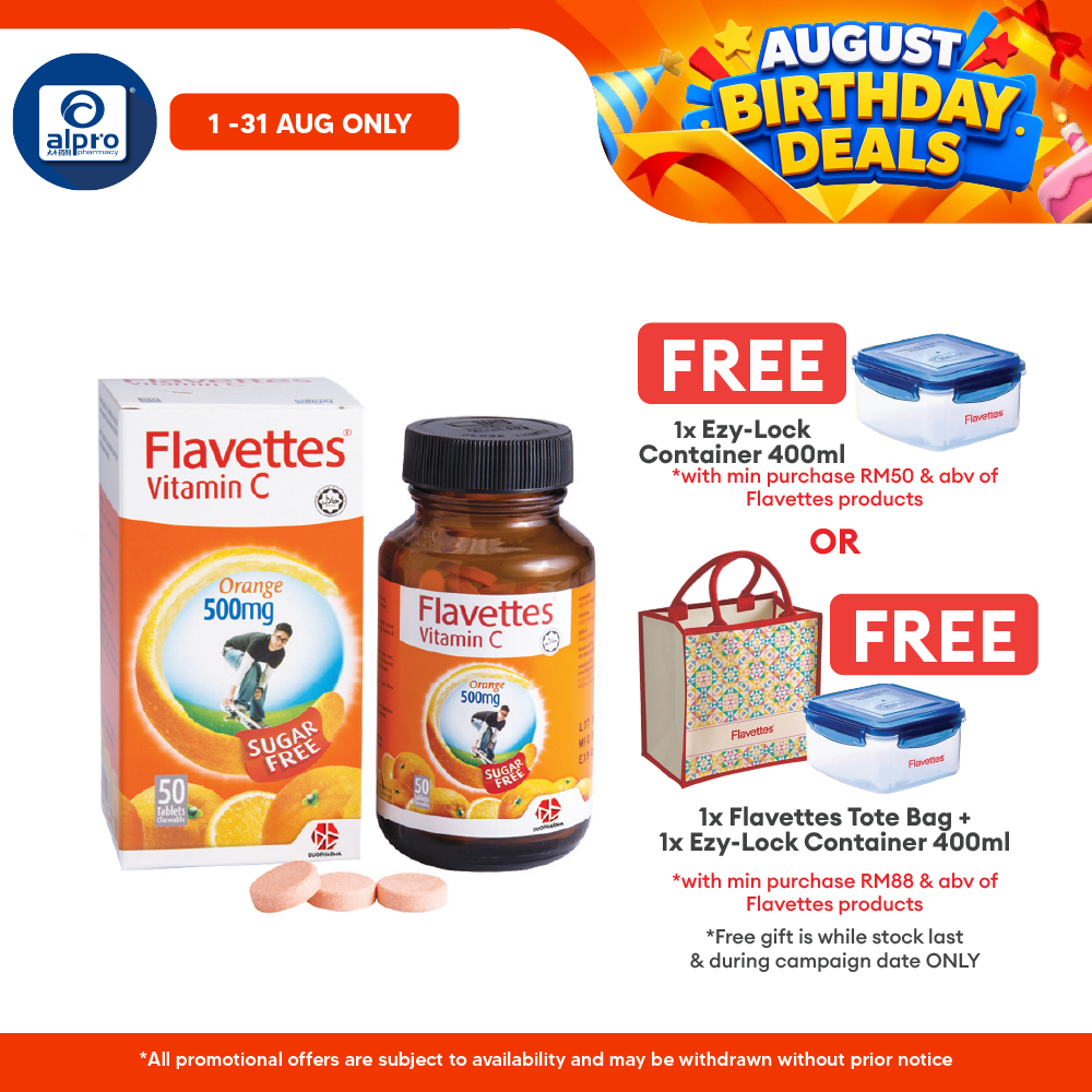 Flavettes Sugar Free Vitamin C 500mg Orange 50s | Boost Immune System Flavettes