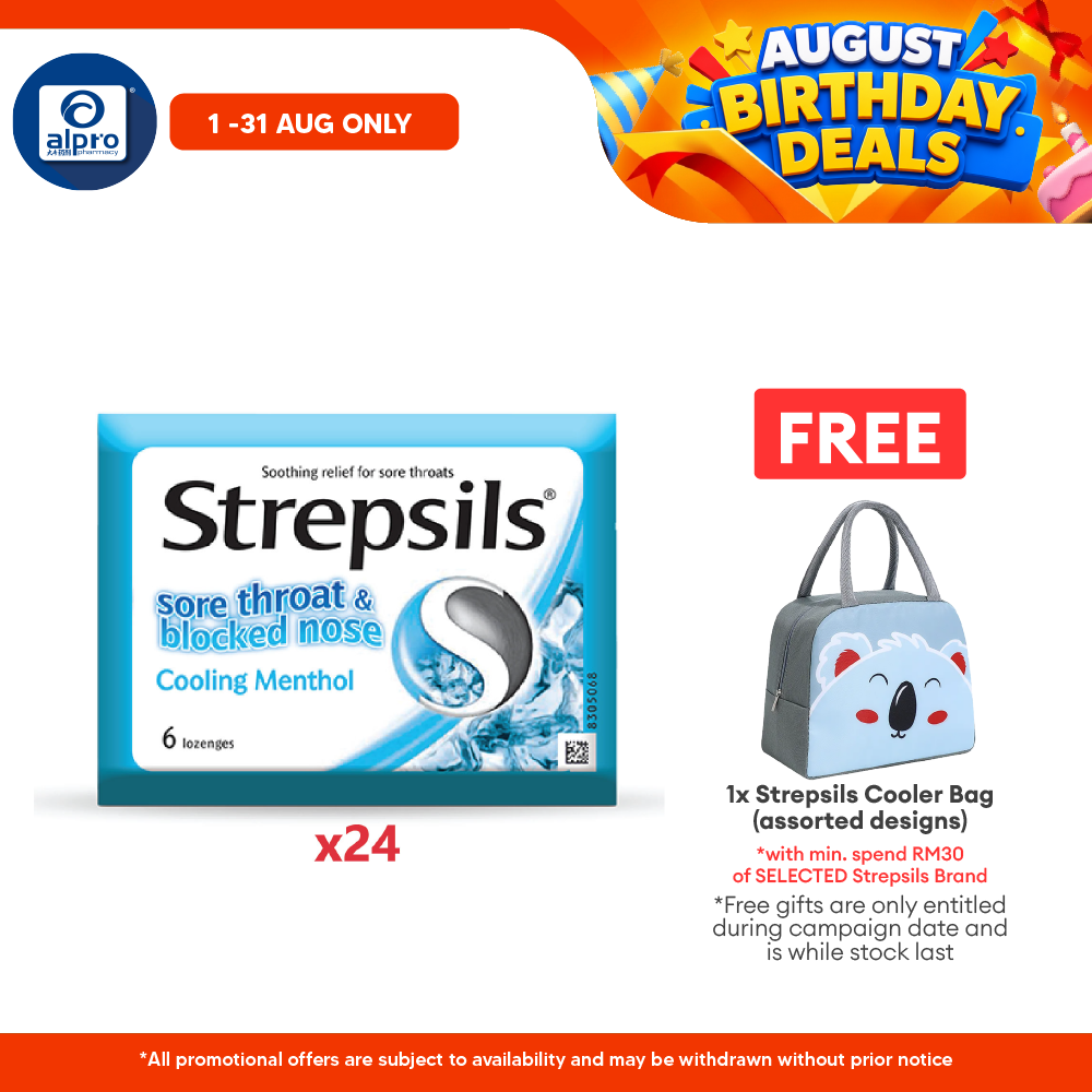 Strepsils Sore Throat &blocked Nose Cooling Menthol 24x6s Strepsils