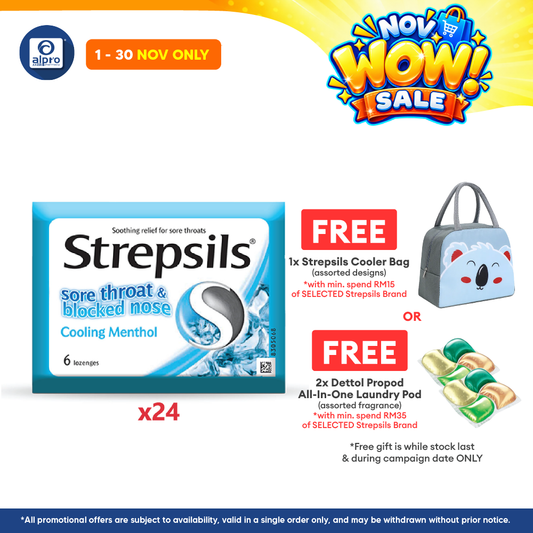 Strepsils Sore Throat &blocked Nose Cooling Menthol 24x6s