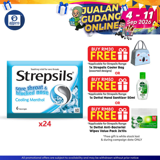 Strepsils Sore Throat &blocked Nose Cooling Menthol 24x6s Strepsils