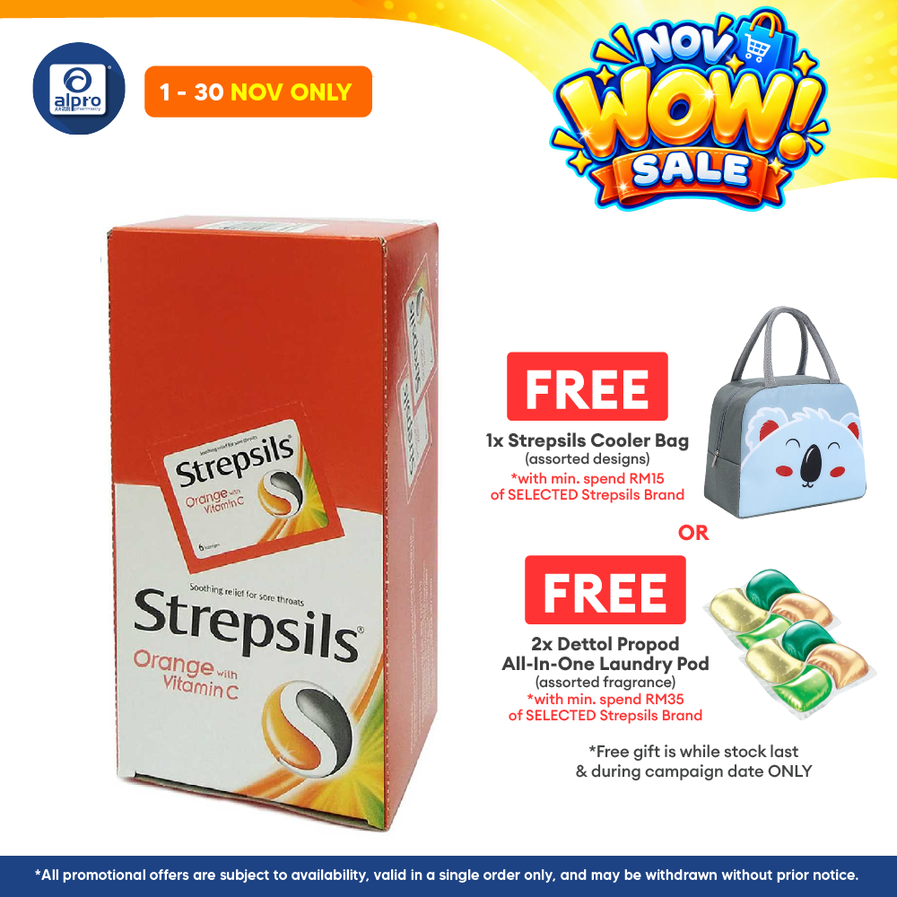 Strepsils Vitamin C-100 (Orange Flavour) 24x6s | Soothing Relief For Sore Throat