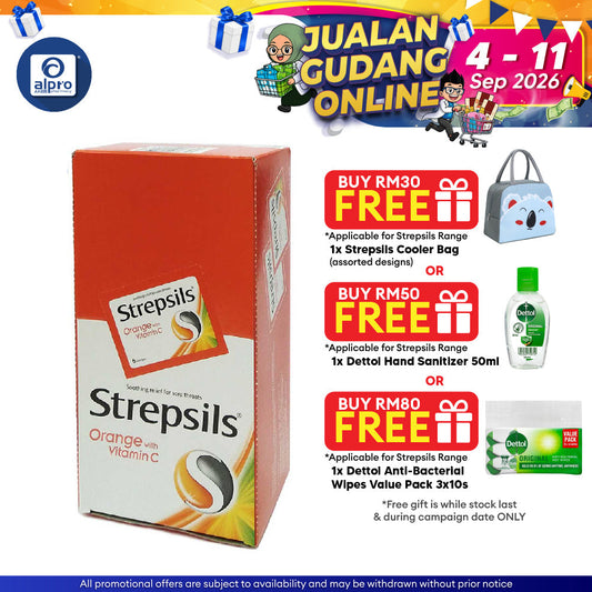Strepsils Vitamin C-100 (Orange Flavour) 24x6s | Soothing Relief For Sore Throat Strepsils