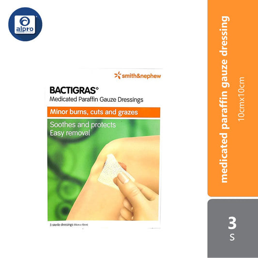 S&n Bactigras Medicated Paraffin Gauze Dressing 10cmx10cm 3s Smith&nephew
