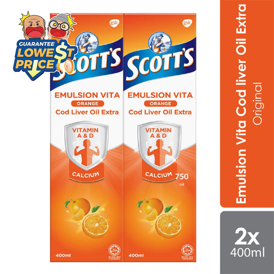 Scotts Emulsion Cod Liver Oil Orange 2x400ml | Boost Immune System Scotts