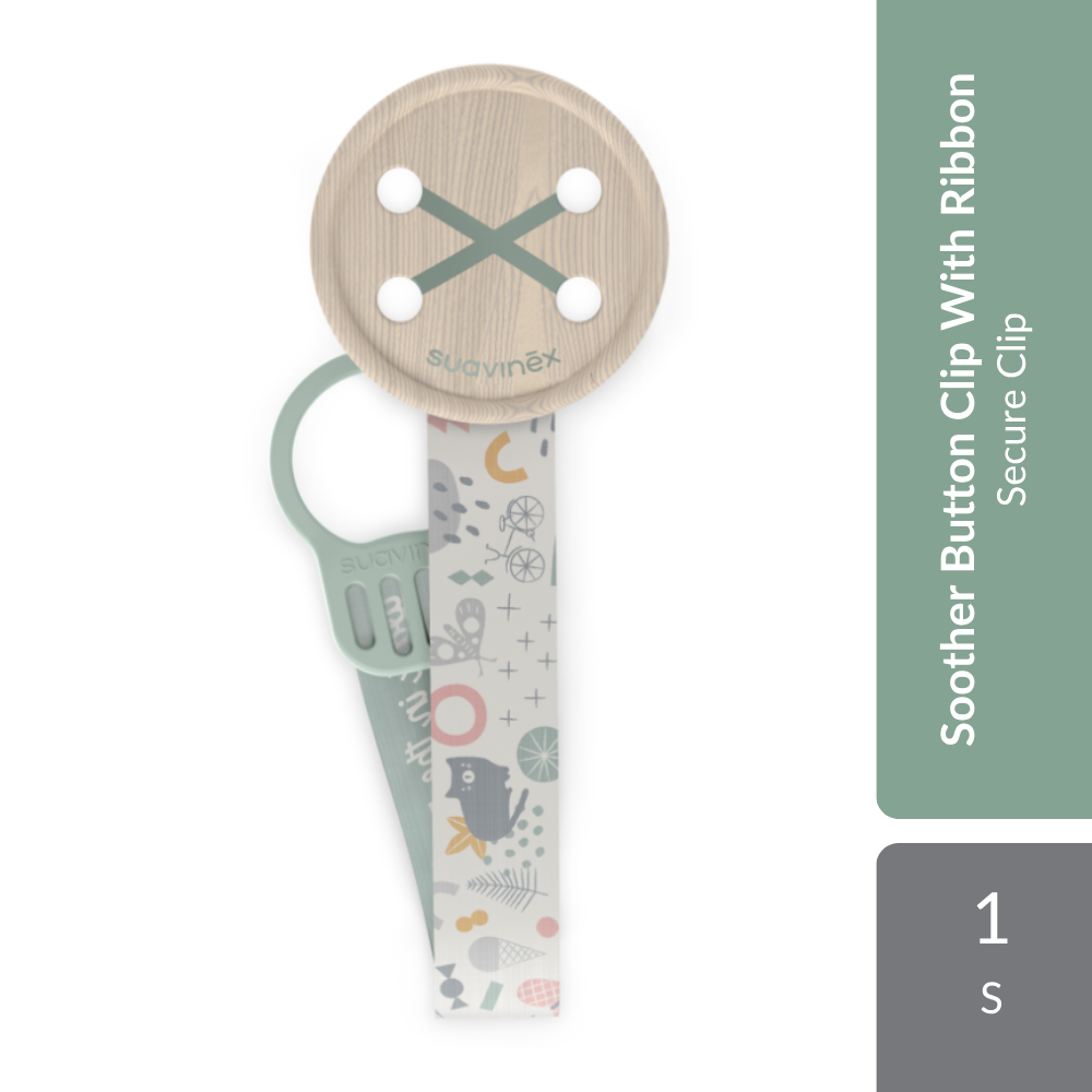 Suavinex A Walk Soother Button Clip With Ribbon 1s | Secure Clip To Keep Soother Clean & Within Reach Suavinex