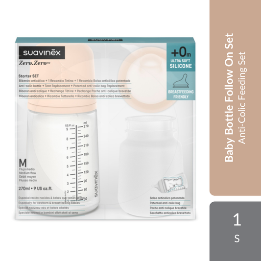 Suavinex Zero Zero Baby Bottle Follow On Set 3M+ 1s | Anti-Colic Feeding Set For Growing Babies Suavinex