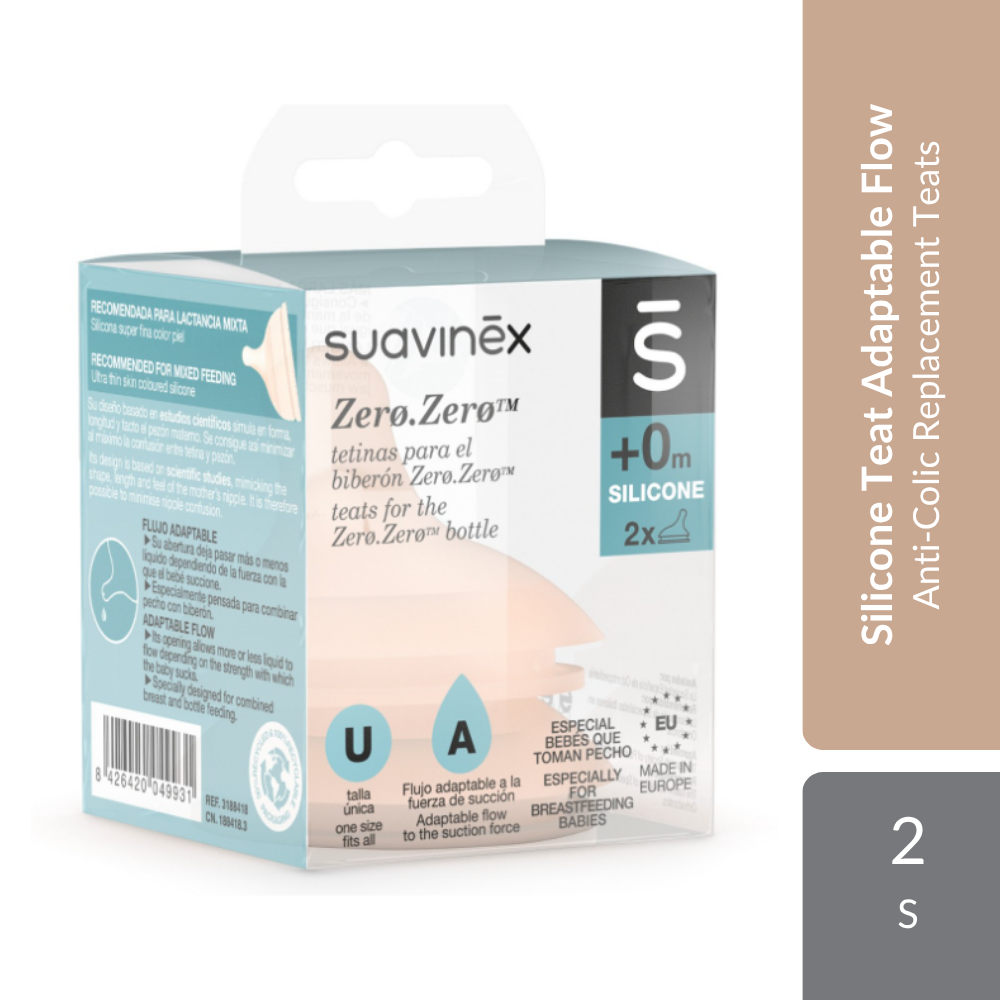 Suavinex Zero Zero Silicone Teat Adaptable Flow 0M+ 2s | Anti-Colic Replacement Teats With Adaptable Flow Suavinex