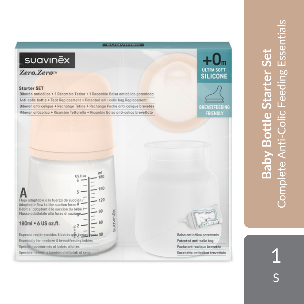 Suavinex Zero Zero Baby Bottle Starter Set 0M+ 1s | Complete Anti-Colic Feeding Essentials For Newborns Suavinex