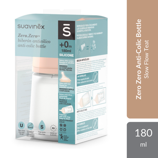 Suavinex Zero Zero Anti-Colic Bottle 180ml | Anti-Colic System With Slow Flow Teat For Newborns 0M+ Suavinex