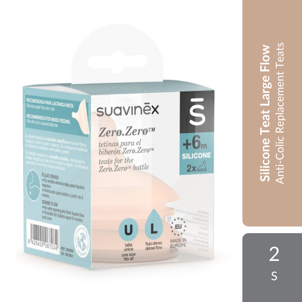 Suavinex Zero Zero Silicone Teat Large Flow 6M+ 2s | Anti-Colic Replacement Teats With Large Flow Suavinex