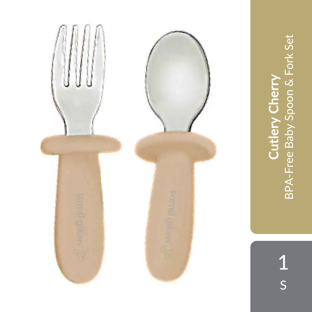 Samu Giken Cutlery Cherry 1s | BPA-Free Baby Spoon & Fork Set For Self-Feeding Samu Giken