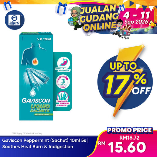 Gaviscon Peppermint (Sachet) 10ml 5s | Soothes Heat Burn & Indigestion Gaviscon