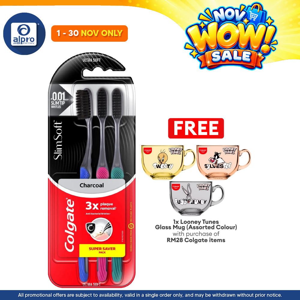 Colgate Toothbrush Slimsoft Charcoal Buy 2 Free 1 3s | Anti Bacterial Bristle