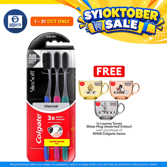 Colgate Toothbrush Slimsoft Charcoal Buy 2 Free 1 3s | Anti Bacterial Bristle