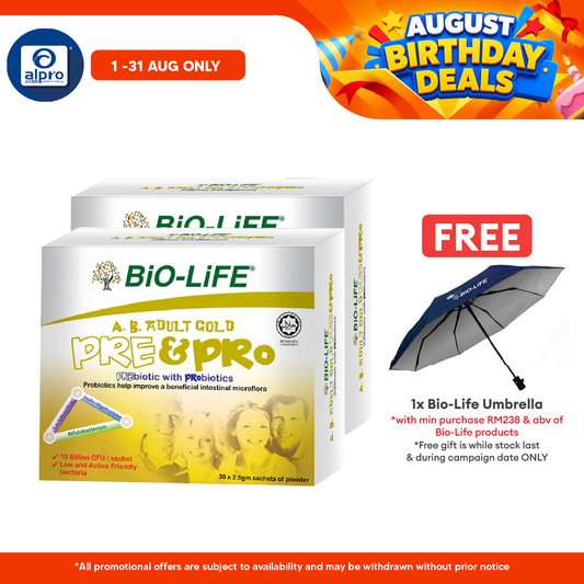 Bio-life A.B. Gold Prebiotic With Probiotic 2.5g 2x30 Sachet | For Adults Bio-life