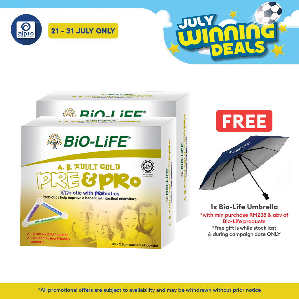 Bio-life A.B. Gold Prebiotic With Probiotic 2.5g 2x30 Sachet | For Adults Bio-life