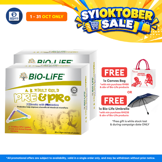 Bio-life A.B. Gold Prebiotic With Probiotic 2.5g 2x30 Sachet | For Adults