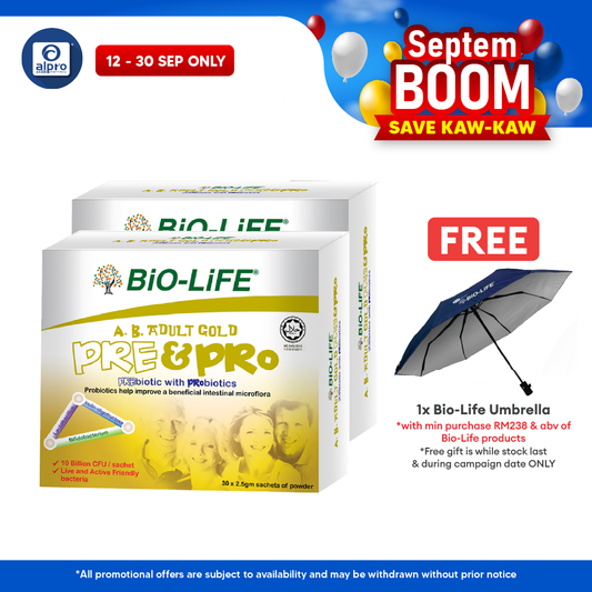 Bio-life A.B. Gold Prebiotic With Probiotic 2.5g 2x30 Sachet | For Adults