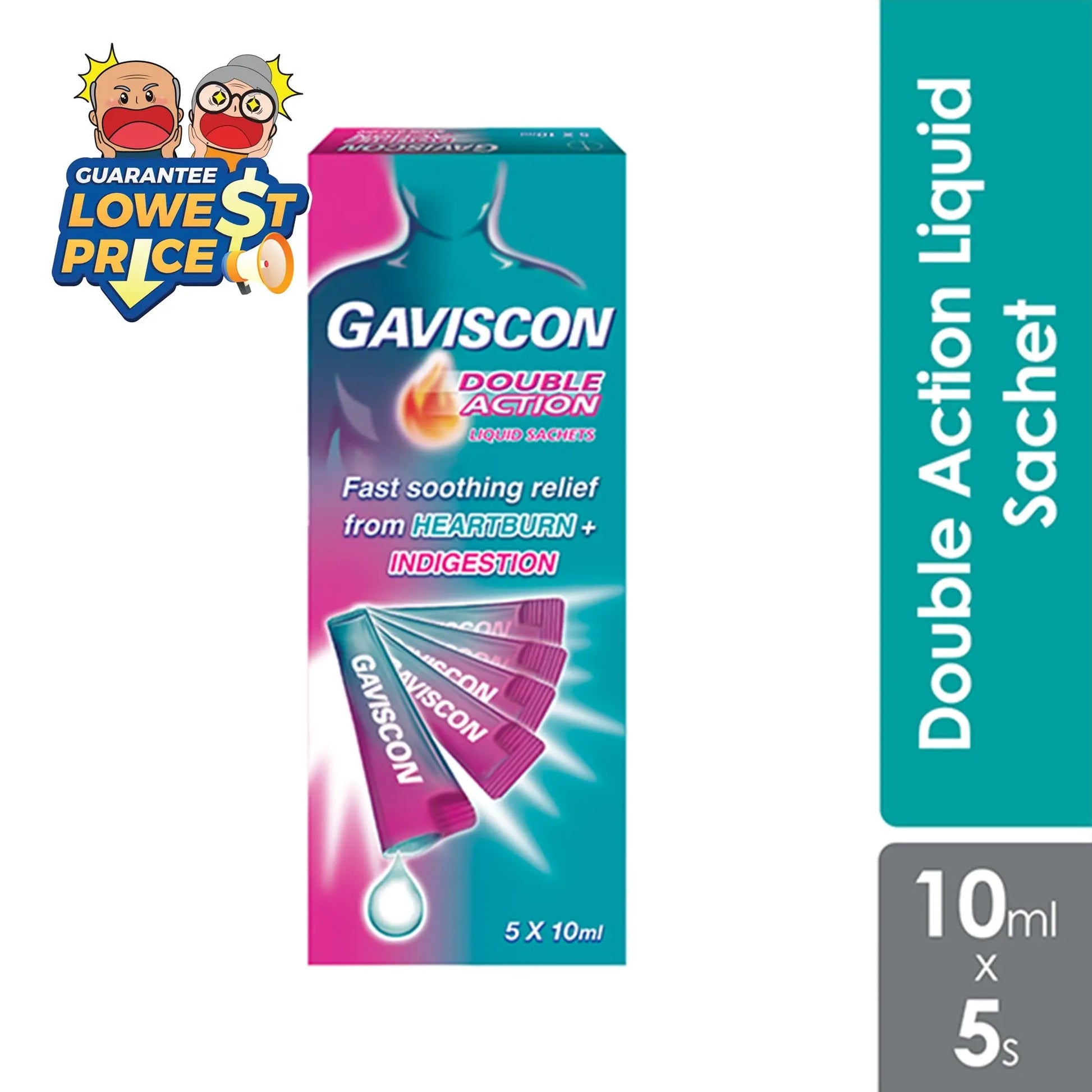 Gaviscon Double Action (sachet) 10ml 5s | For Heartburn and Indigestion Gaviscon